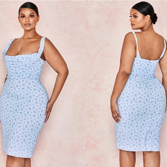 RARE HOUSE OF CB 'Bellina' Blue Floral Corset Midi Dress NWOT - Picture 5 of 12